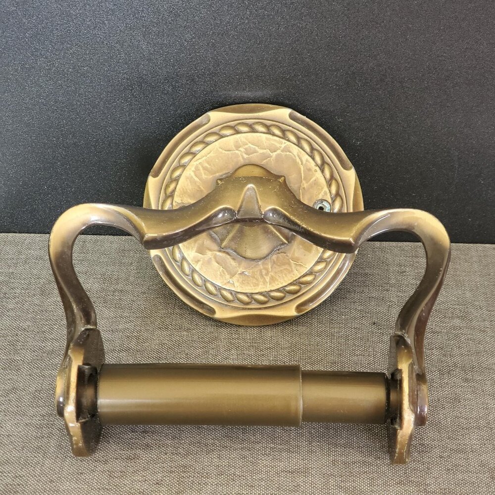 Vintage Metal Toilet Paper Holder, Ornate Cast Metal Bathroom Decor